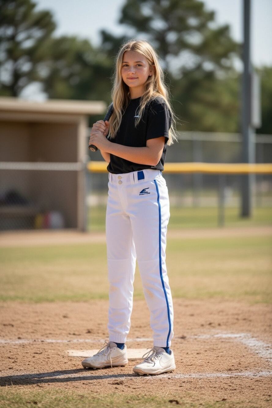 Epic Sports Girls Large Softball Pants White Royal Blue Piping Baseball Pants